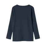 Navyblå ribstrikket t-shirt med rund hals til børn