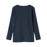 Navyblå ribstrikket t-shirt med rund hals til børn