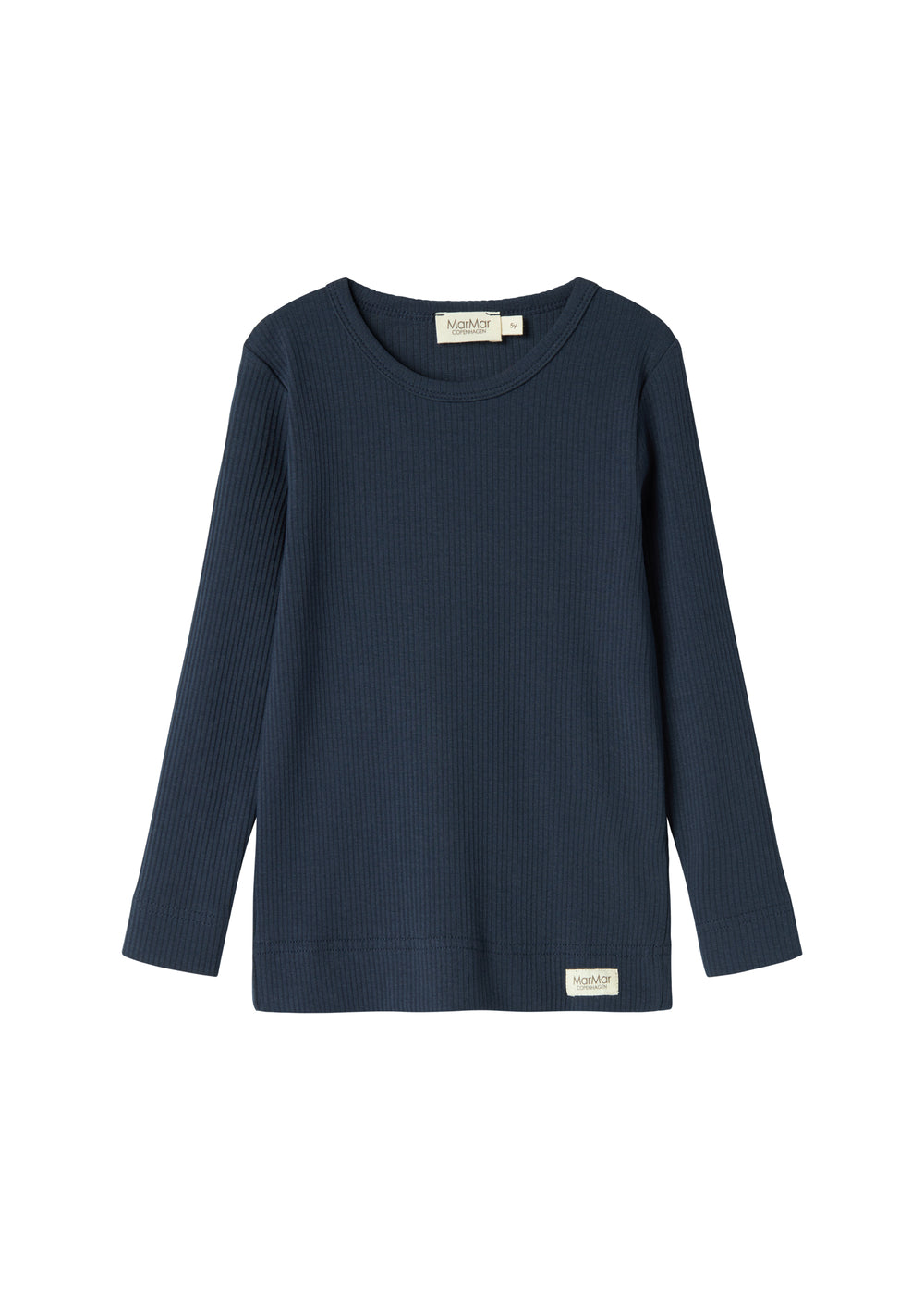 Navyblå ribstrikket t-shirt med rund hals til børn