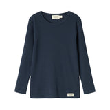 Navyblå ribstrikket t-shirt med rund hals til børn