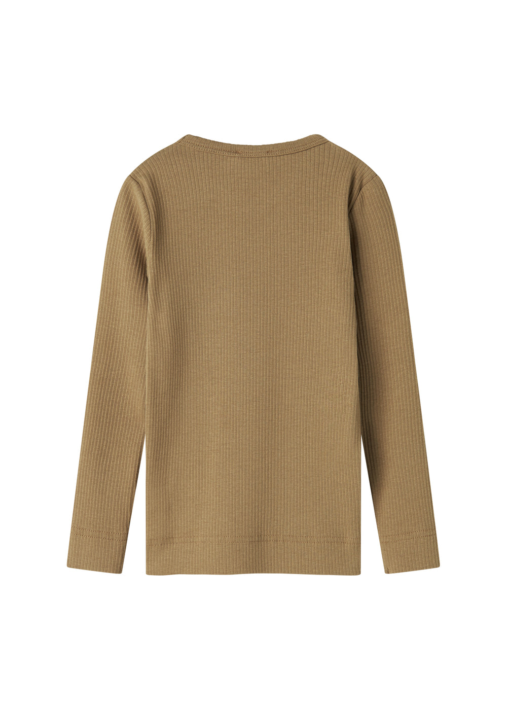 Brunmeleret ribstrikket t-shirt med rund hals til børn