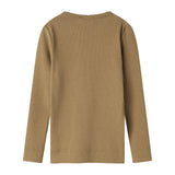 Brunmeleret ribstrikket t-shirt med rund hals til børn