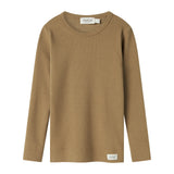 Brunmeleret ribstrikket t-shirt med rund hals til børn