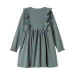 Grøn kjole med lange ærmer og flæser til børn