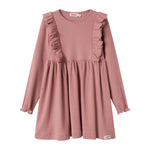 Lyserød kjole med lange ærmer og flæser til børn