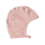 Ribstrikket lyserød hue med spænde til børn