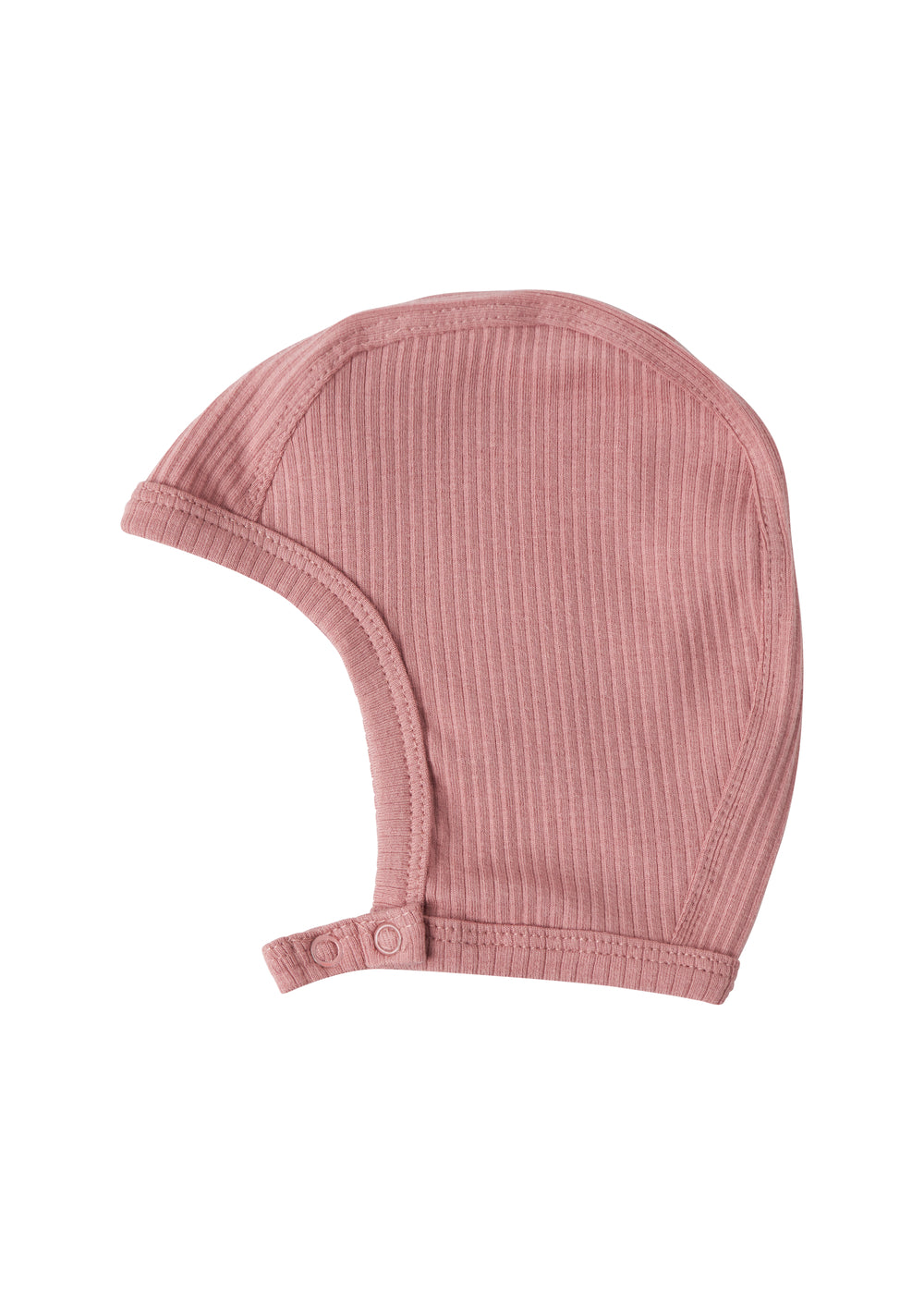 Lyserød ribstrikket hjelm til baby