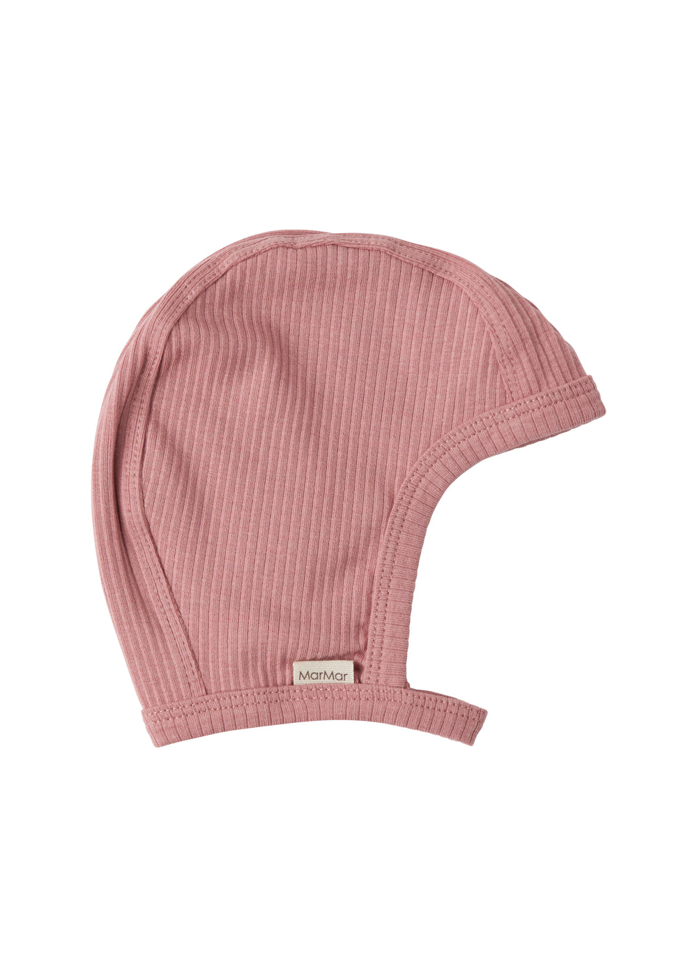 Lyserød ribstrikket hjelm til baby