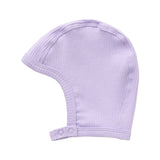 Ribstrikket lyselilla hue med spænde til børn