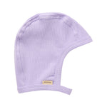 Ribstrikket lyselilla hue med spænde til børn