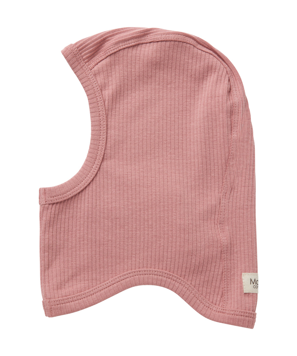 Lyserød ribstrikket elefanthue til børn