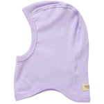 Ribstrikket elefanthue i lys lilla til børn