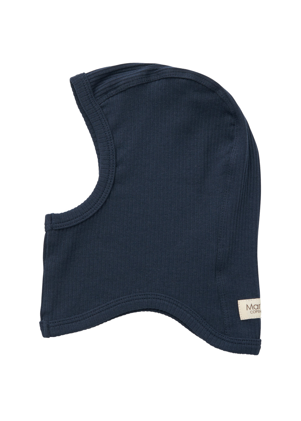 Ribstrikket navy blå elefanthue til børn