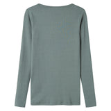 Grøn ribstrikket langærmet dame t-shirt