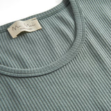 Grøn ribstrikket langærmet dame t-shirt