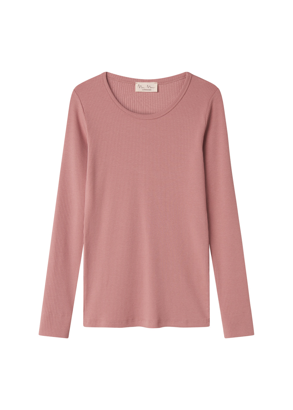 Lyserød ribstrikket langærmet dame t-shirt