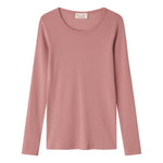 Lyserød ribstrikket langærmet dame t-shirt