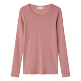 Lyserød ribstrikket langærmet dame t-shirt