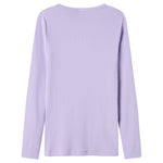Langærmet ribstrikket dame t-shirt i lys lilla