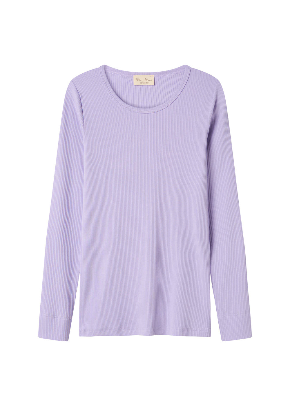 Langærmet ribstrikket dame t-shirt i lys lilla