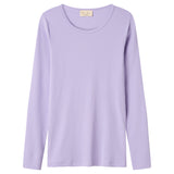 Langærmet ribstrikket dame t-shirt i lys lilla