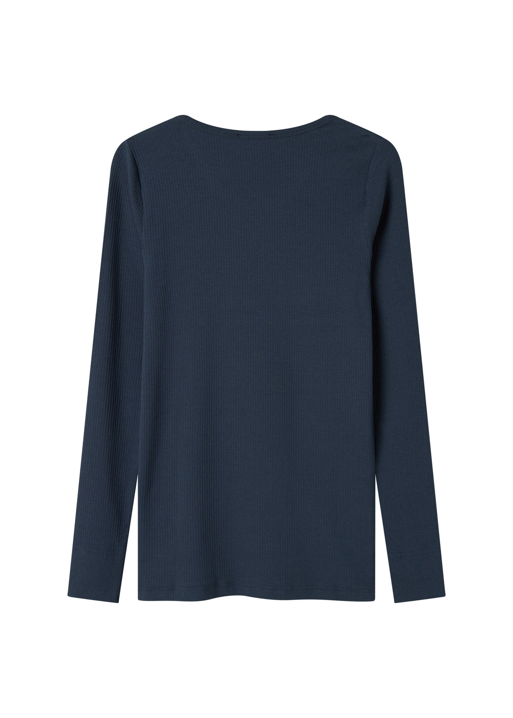 Langærmet ribstrikket dame t-shirt i mørkeblå