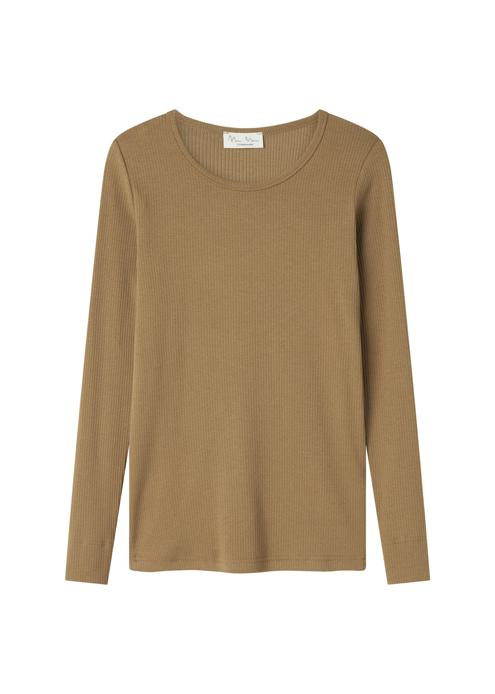 Langærmet ribstrikket brun t-shirt  til kvinder