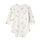 Langærmet bodystocking til nyfødte med slå-om-lukning og fuglmønster