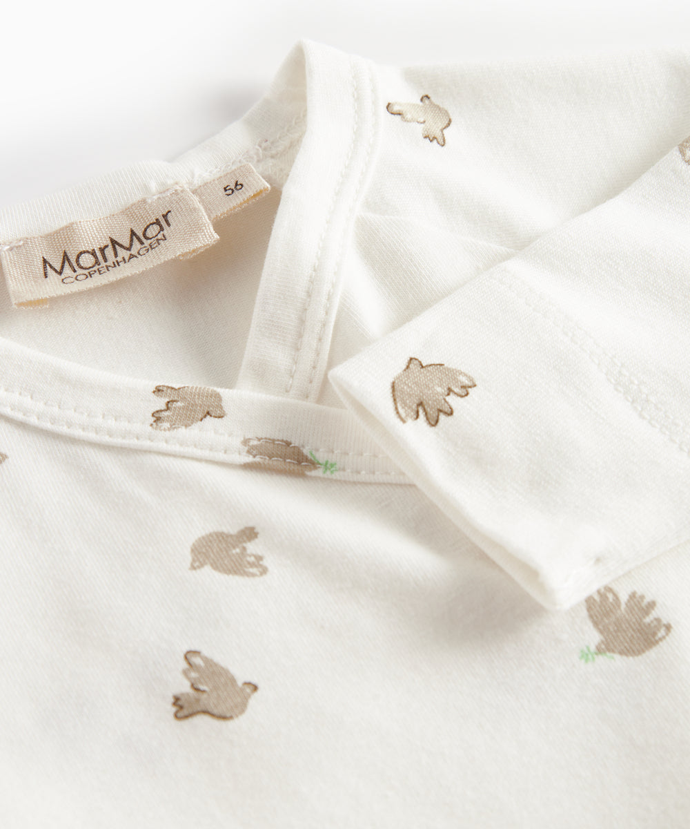 Langærmet bodystocking til nyfødte med slå-om-lukning og fuglmønster