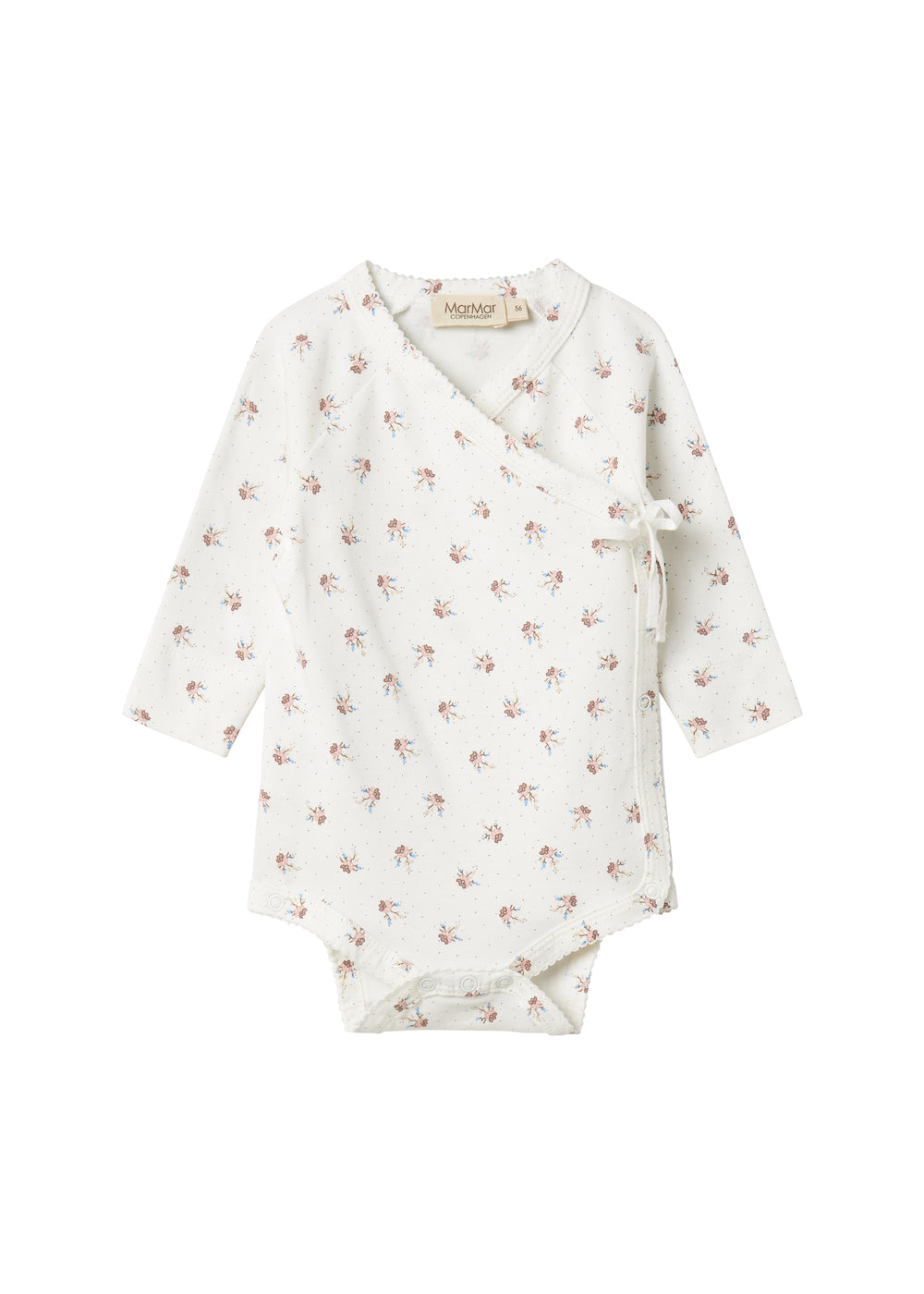 Langærmet bodystocking til nyfødte med slå-om-lukning og blomstermønster