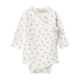 Langærmet bodystocking til nyfødte med slå-om-lukning og blomstermønster