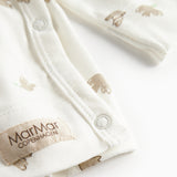 Langærmet bluse til nyfødte med slå-om-lukning og fuglmønster