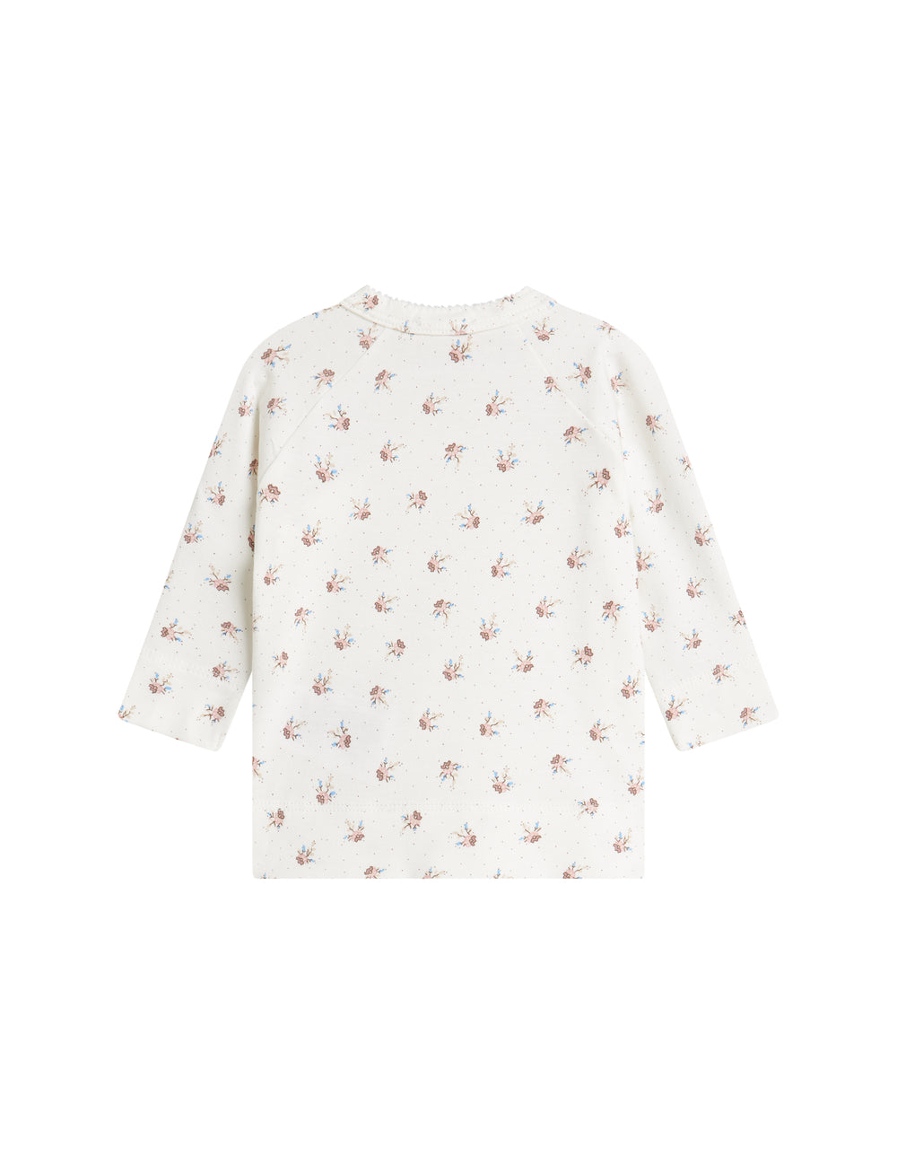Langærmet bluse til nyfødte med slå-om-lukning og blomstermønster
