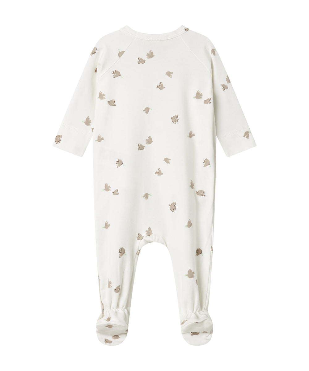 Baby heldragt med fuglmønster og futter