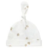 Blød babyhue med mønsterprint og knude på toppen