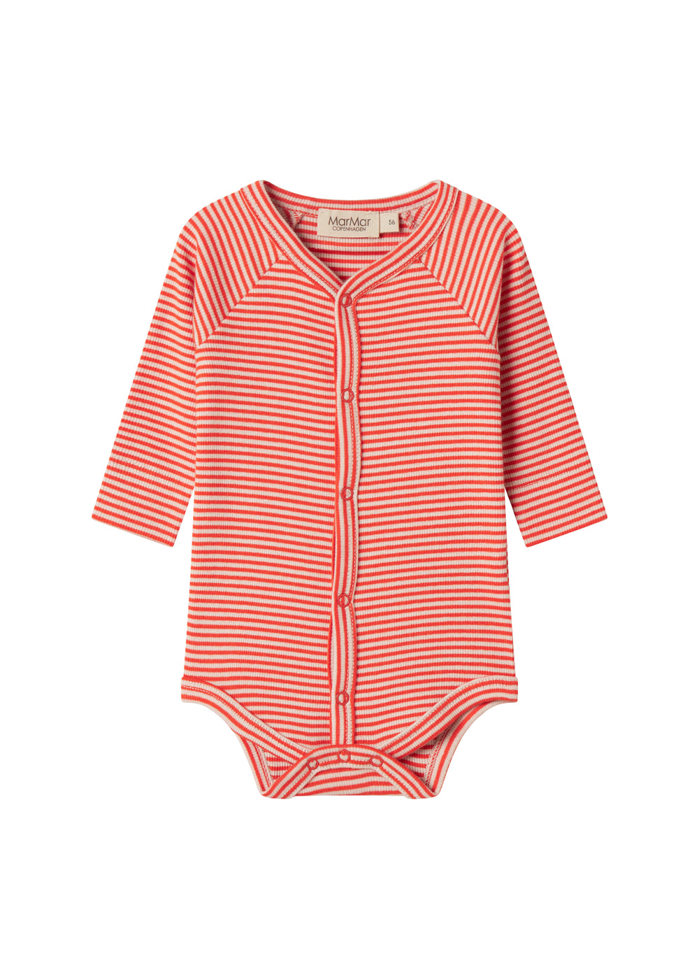 Rød- og hvidstribet body til baby med lange ærmer og knapper foran