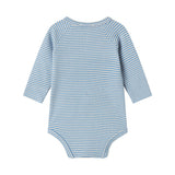 Blå- og hvidstribet body til baby med lange ærmer og knapper foran