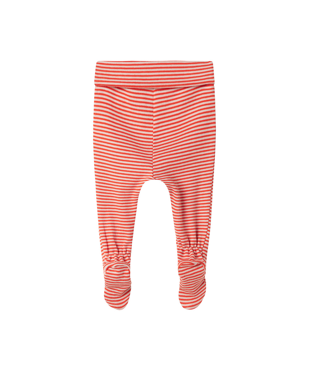 Rød og hvid stribede bukser til baby med fødder