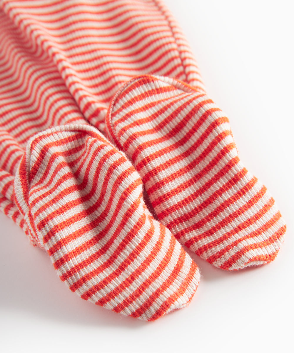 Rød og hvid stribede bukser til baby med fødder