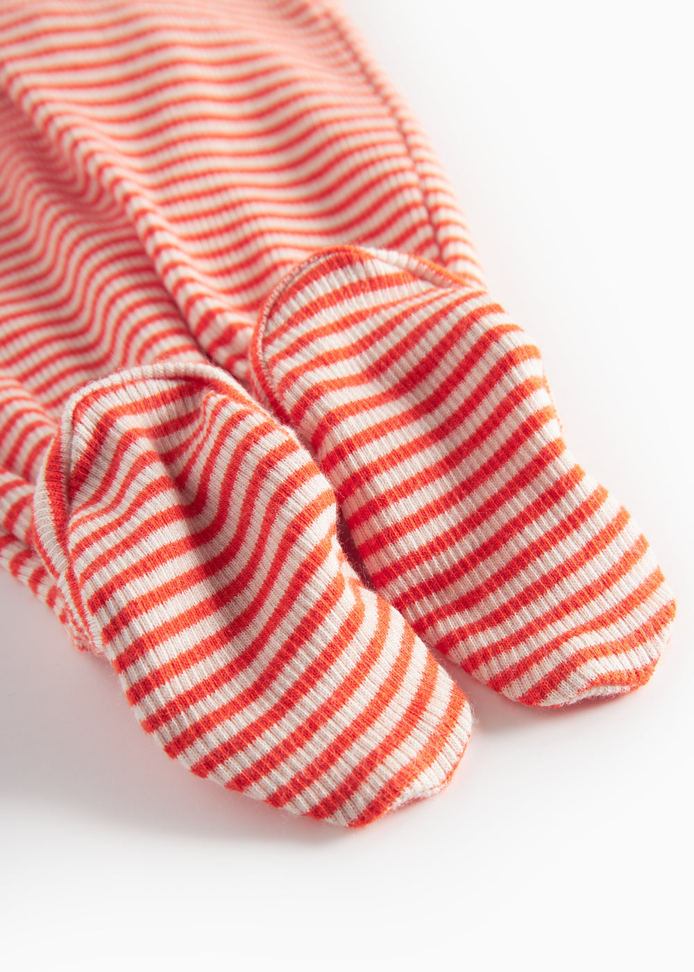 Rød og hvid stribede bukser til baby med fødder