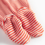 Rød og hvid stribede bukser til baby med fødder