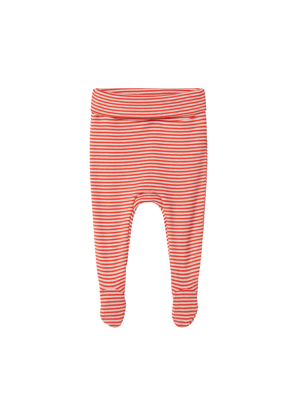 Rød og hvid stribede bukser til baby med fødder