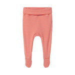 Rød og hvid stribede bukser til baby med fødder