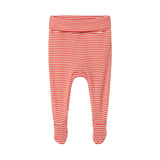 Rød og hvid stribede bukser til baby med fødder