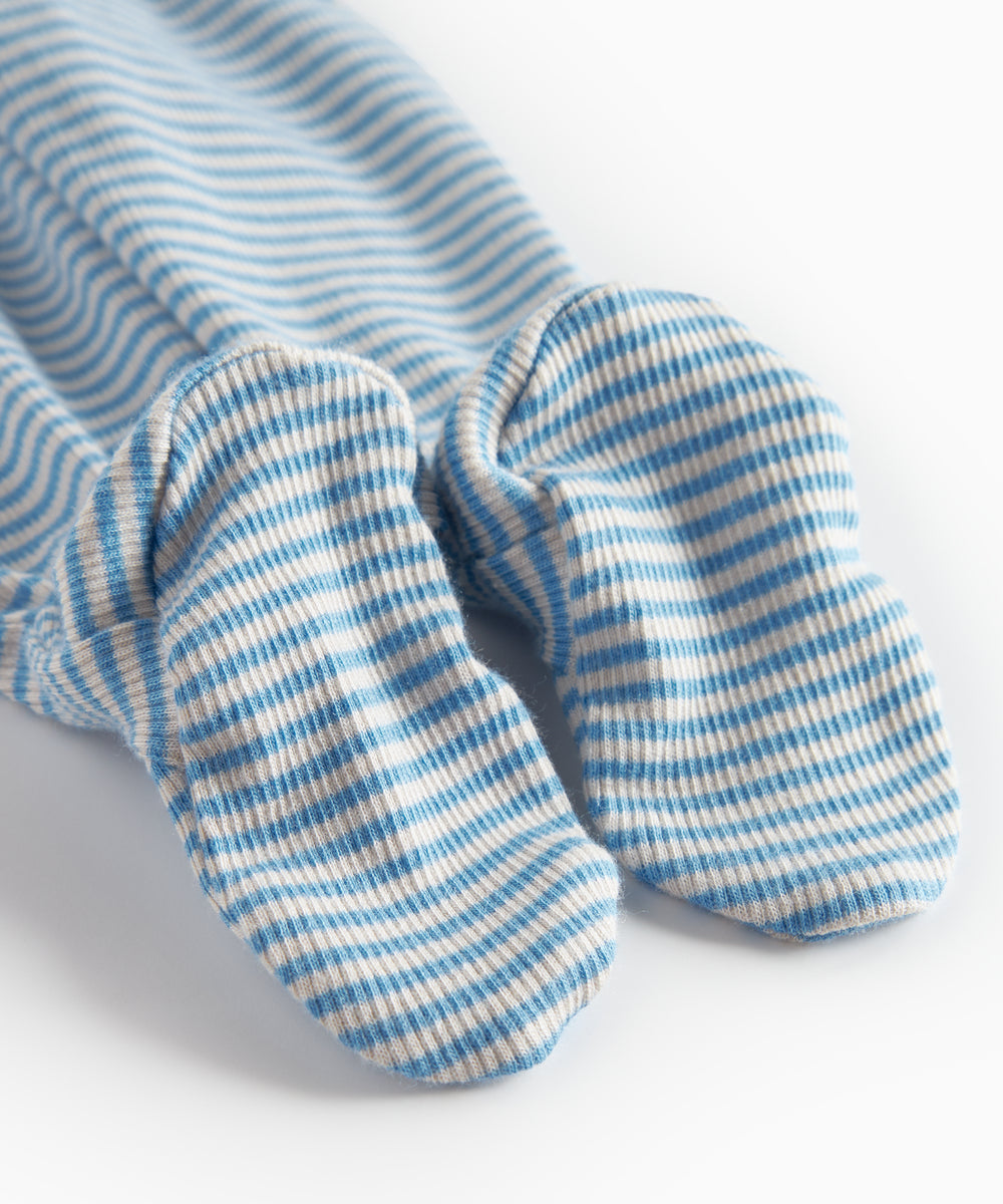 Blå og hvid stribede bukser til baby med fødder