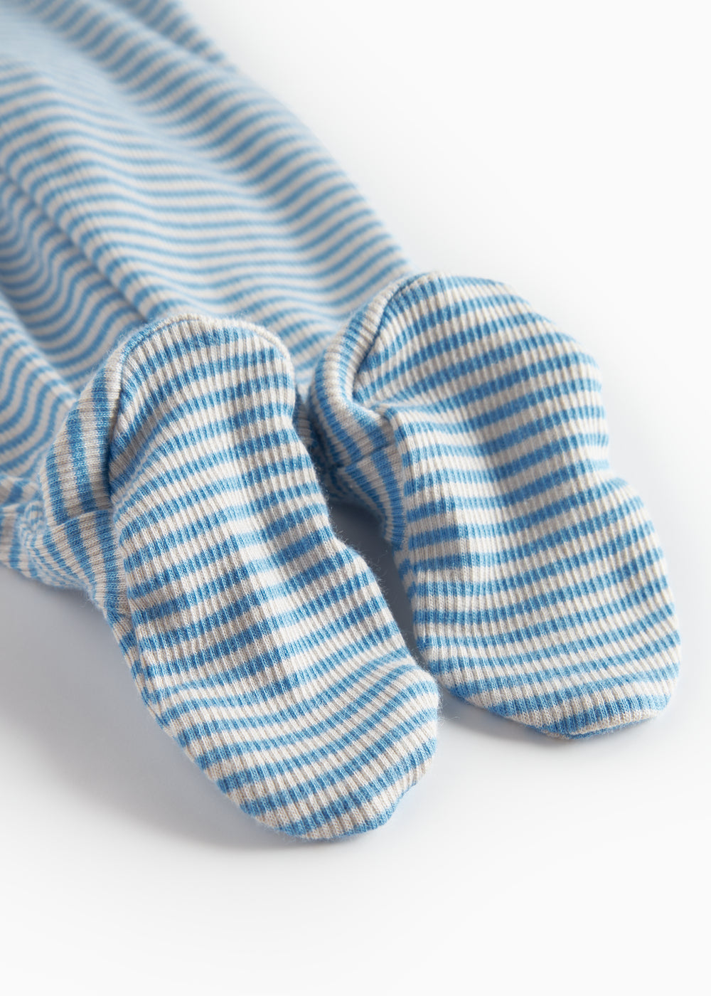 Blå og hvid stribede bukser til baby med fødder