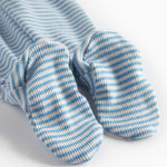 Blå og hvid stribede bukser til baby med fødder