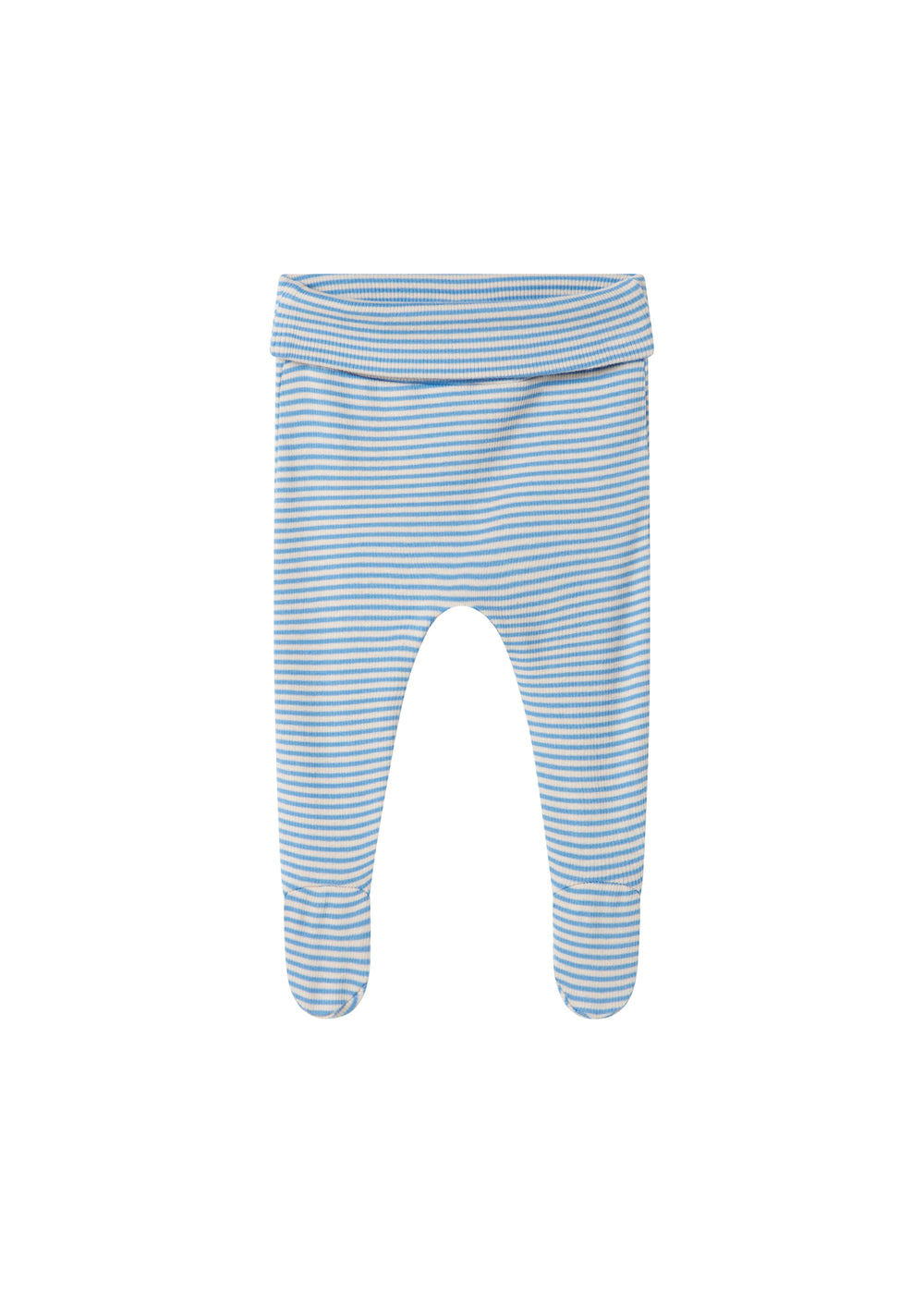 Blå og hvid stribede bukser til baby med fødder