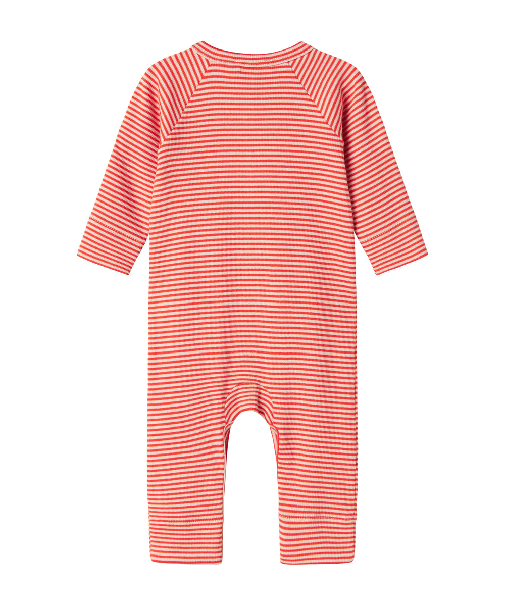 Rød og hvid stribet heldragt til baby med lange ærmer