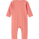 Rød og hvid stribet heldragt til baby med lange ærmer
